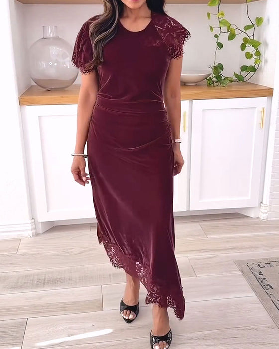 Round Neck Lace Patchwork Slim Dress