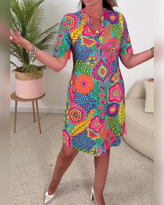 Fashion Short Sleeve Floral Print Dress