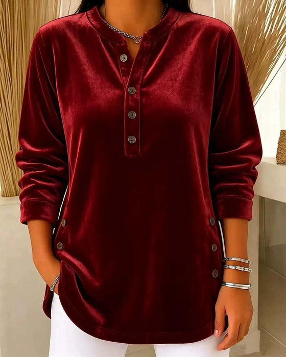 Casual Long Sleeve Henley Blouse