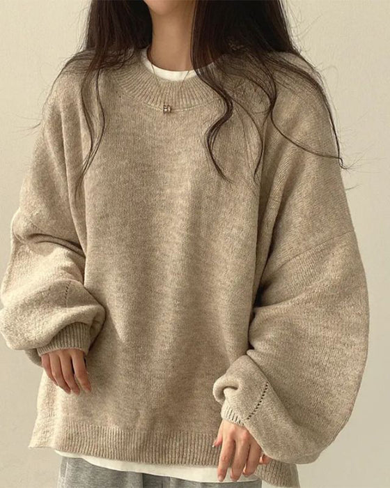 Crew Neck Side Slit Pullover