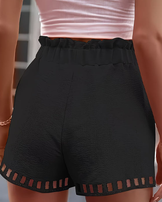 Hollow Lace Elastic Waist Shorts