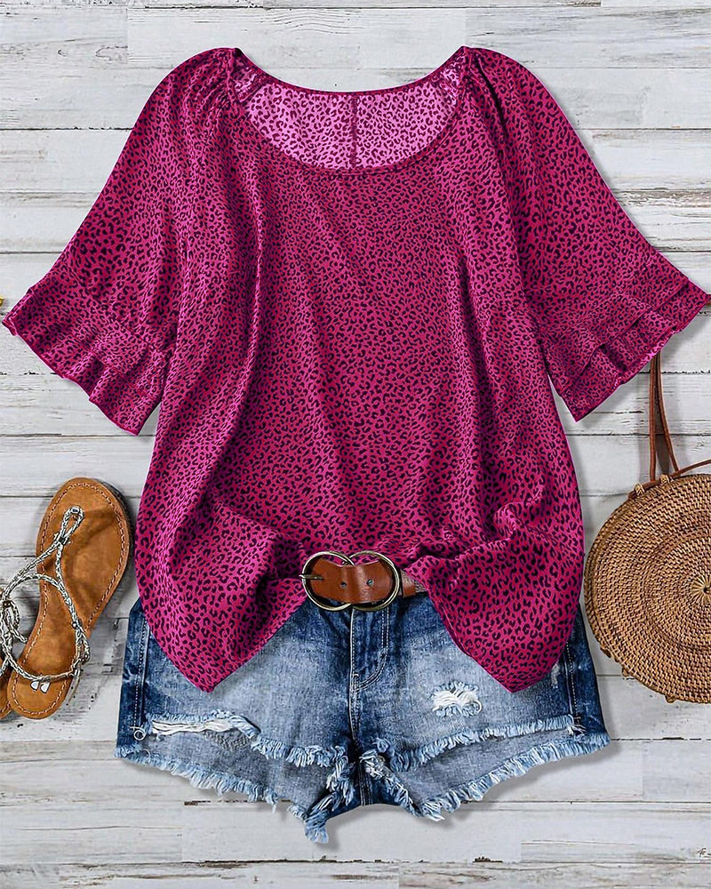 Ruffle Crew Neck Country Style Blouse
