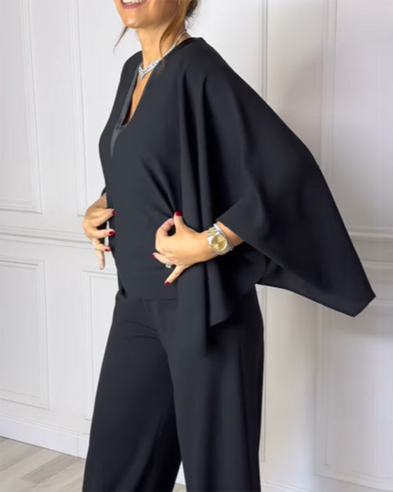 V-Neck Elegant Butterfly Sleeve Blouse