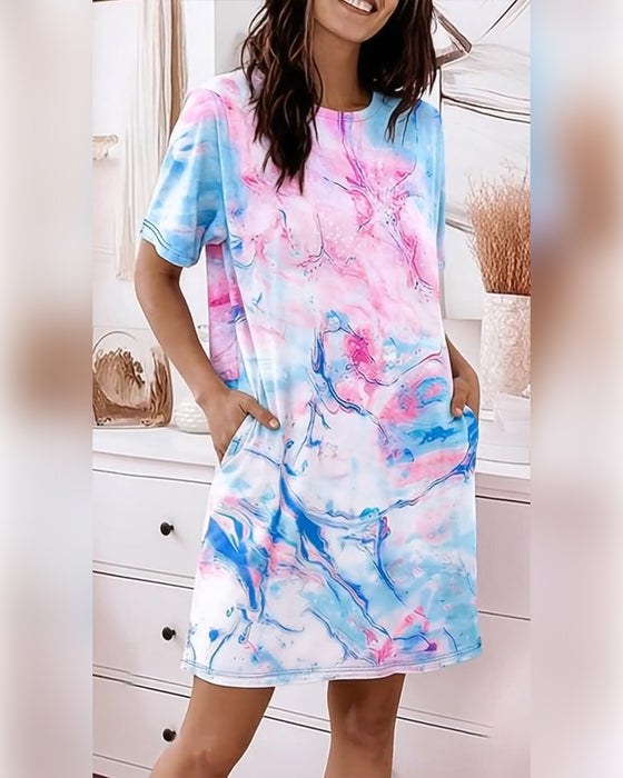 Tie-Dye Fluid Print Loose Dresses