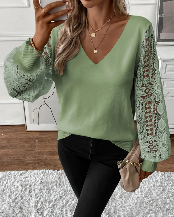 V-Neck Fashionable Hollow Pullover