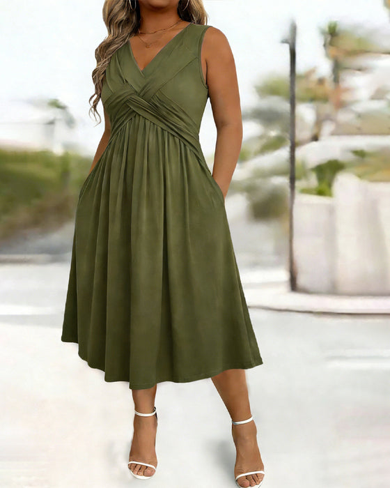 Solid Color Pocket Twist Tank Dress