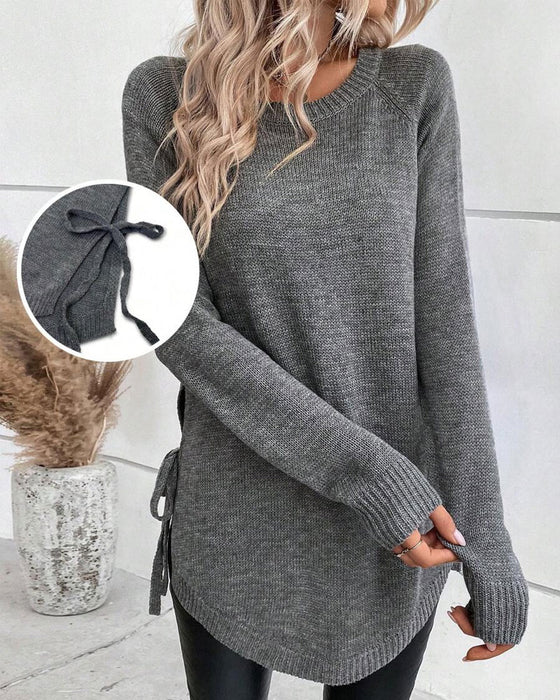 Raglan Sleeve Knot Side Sweater