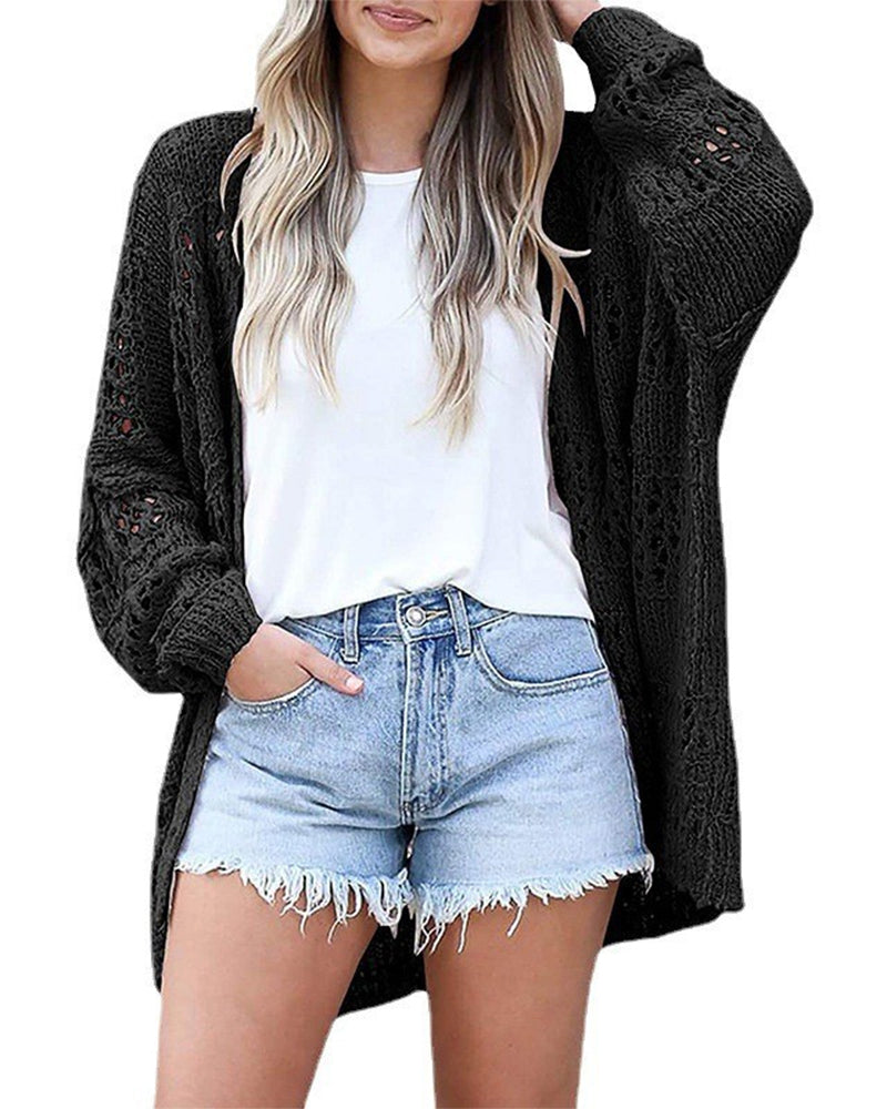 Casual Long Sleeve Hollow Out Sweater Cardigan