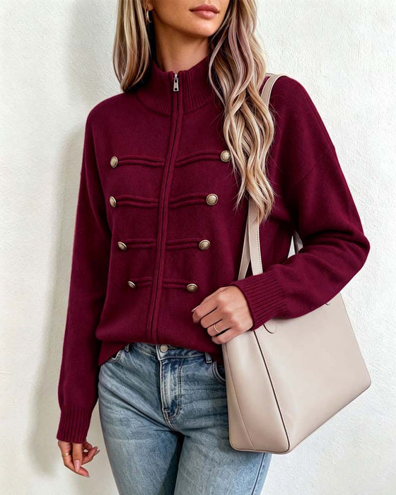 Mandarin Collar Fashion Zipper Knit Cardigan