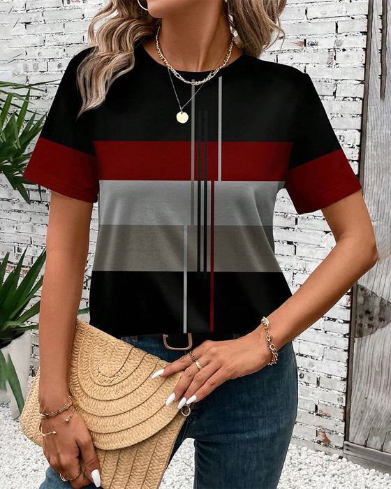 Round Neck Geometric Print Short Sleeve T-Shirt