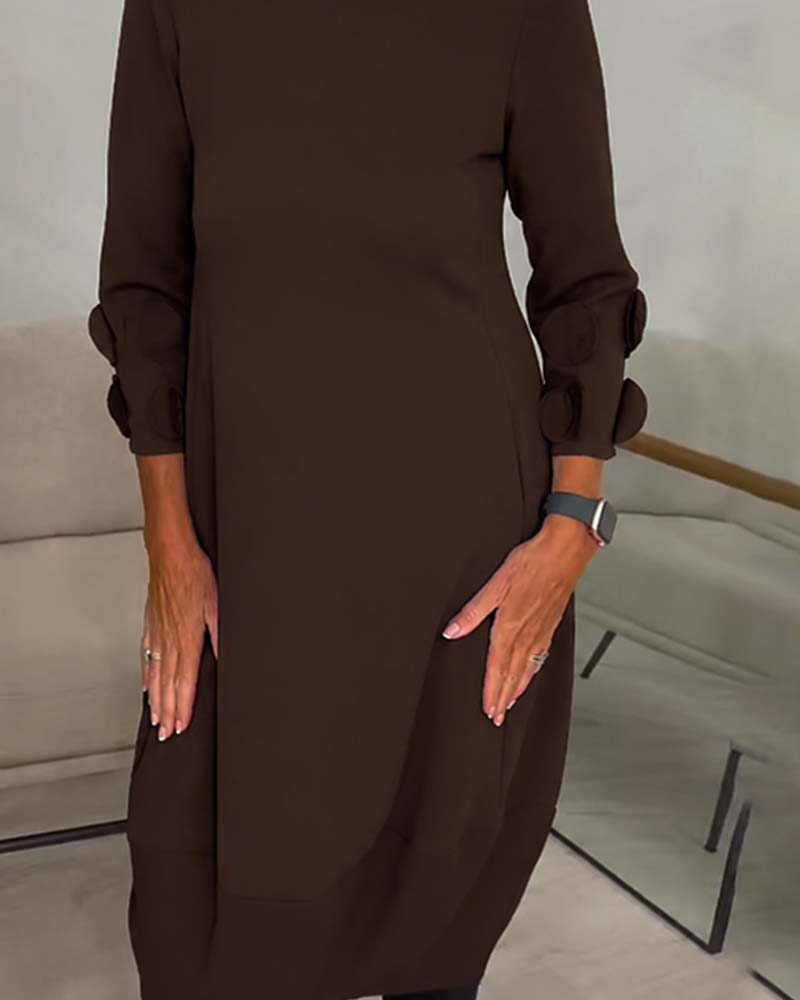 Crewneck Loose Fit Draped Casual Dress