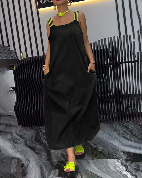 Spliced Suspender Loose Dress