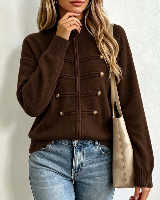 Mandarin Collar Fashion Zipper Knit Cardigan