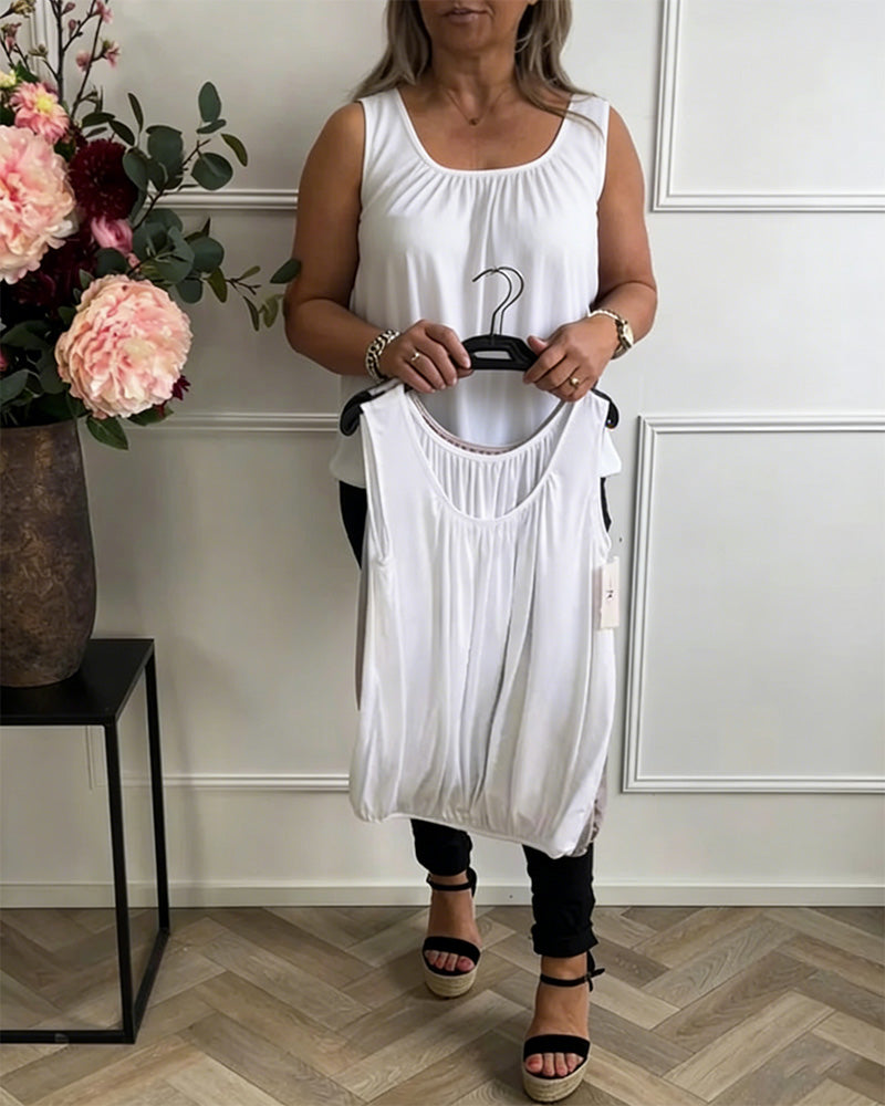 Sleeveless Solid Color Pleated Tank Top