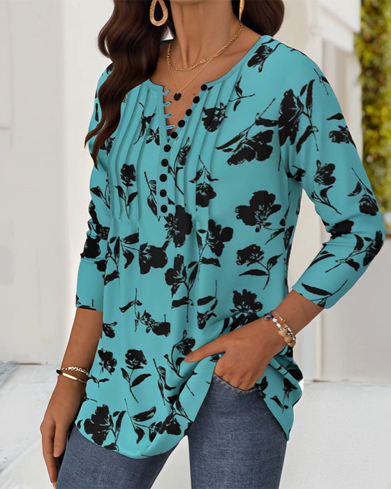 Button Print Fashion Blouse