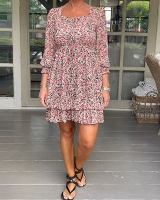 Square Neck Floral Print Casual Dress