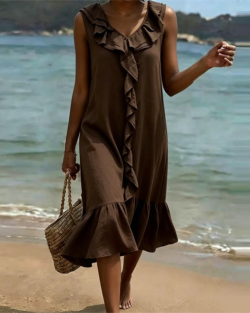 V-Neck Ruffle Sleeveless Dress