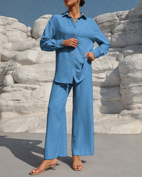 Long Sleeve Casual Solid Set