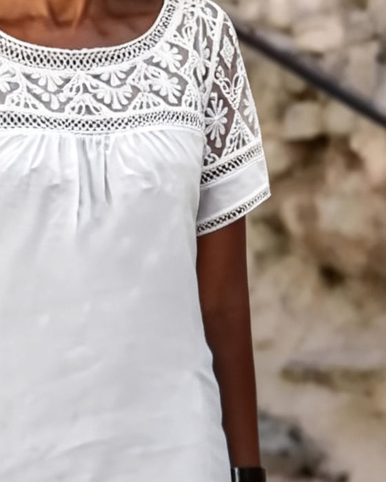 Crew Neck Lace Patchwork Casual Dress