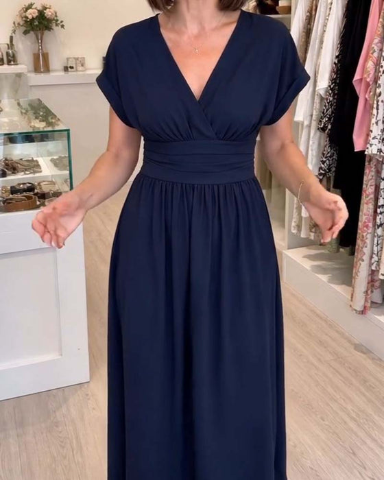 V-Neck Waist-Cinching A-Line Dress