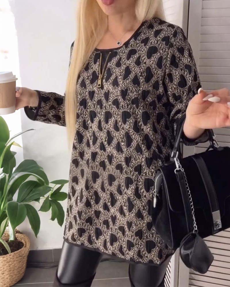 Heart-Print Zip-Front Top