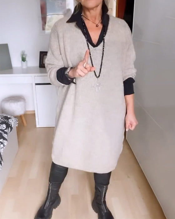 Button solid color casual shirt dress