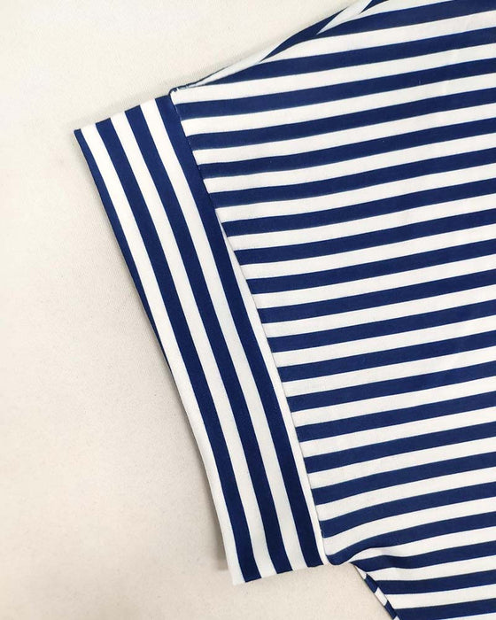 Round Neck Stripe Tie Waist Dress