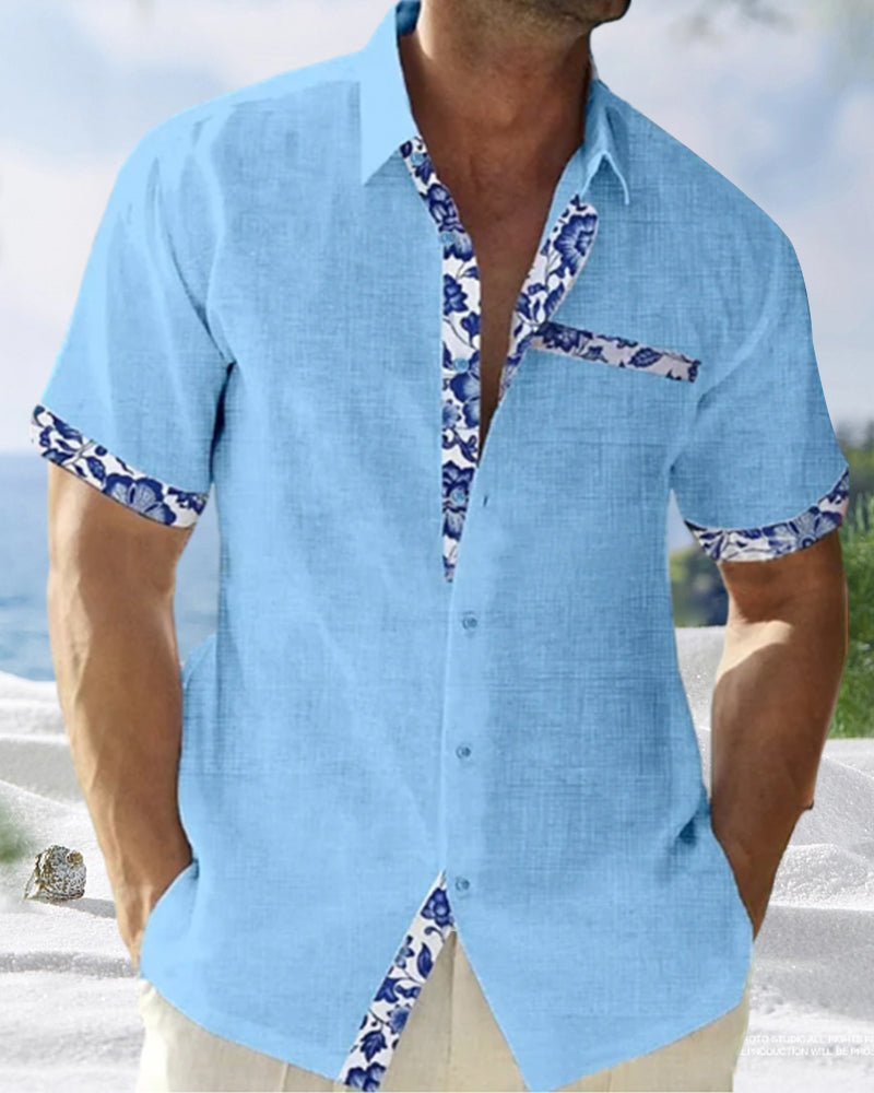 Cotton and linen short sleeve shirt