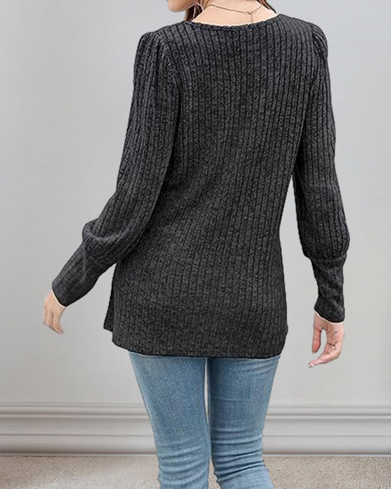 Button-Down Top with Square Neck and Puff Sleeve