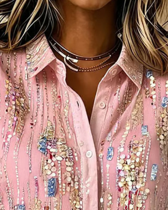 Colorful Lapel Long Sleeve Shirt