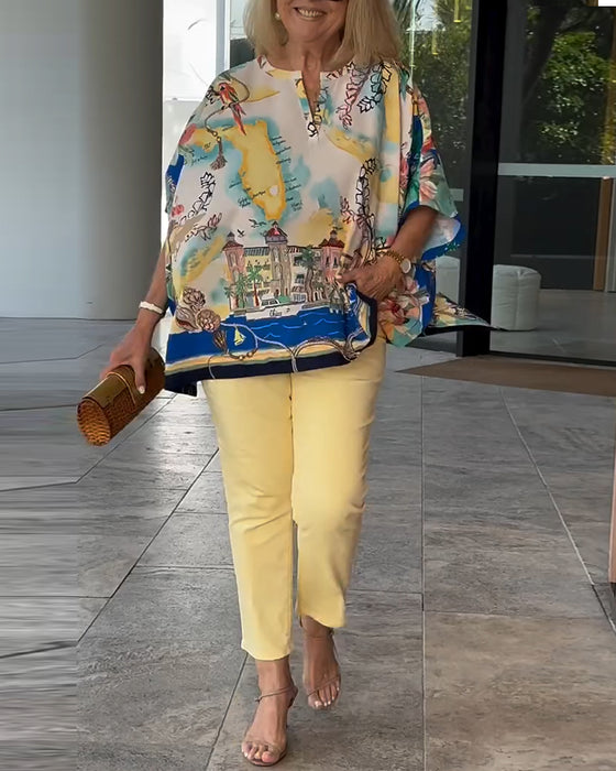 Batwing Sleeve Print Blouse