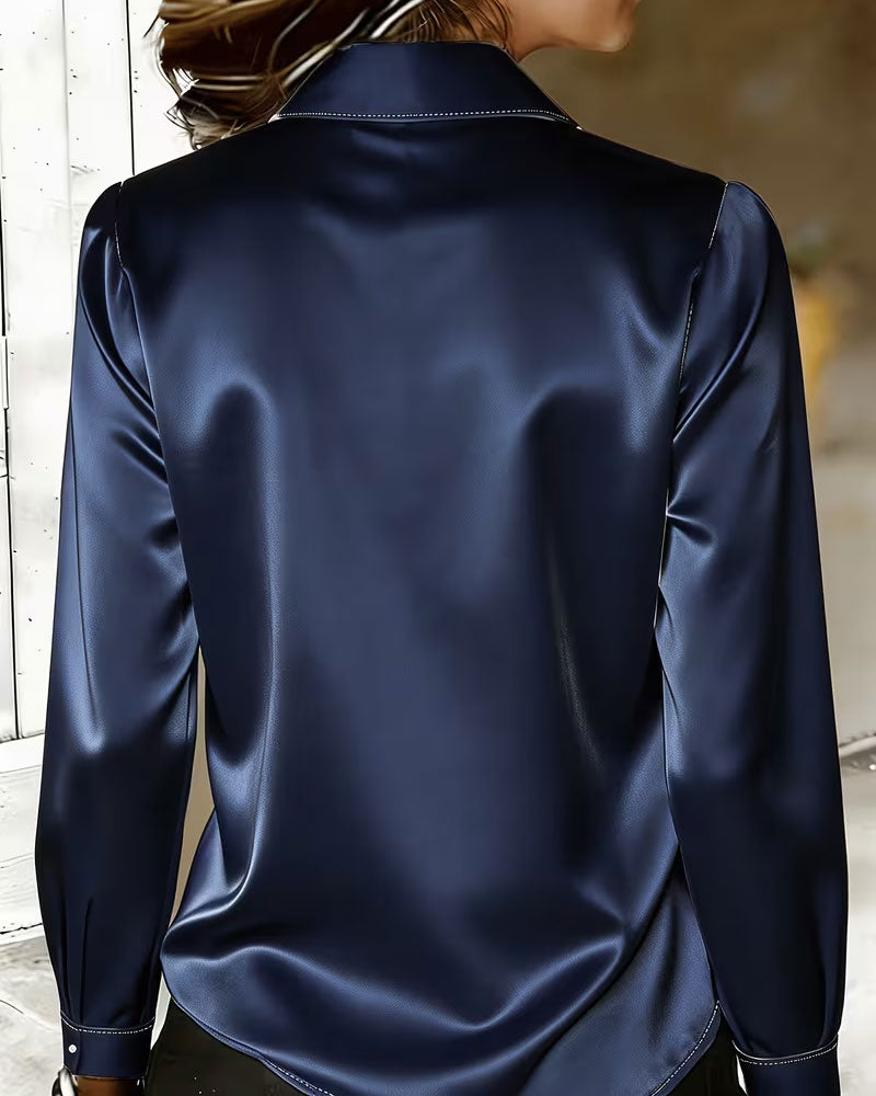 Lapel Color-Block Casual Shirt