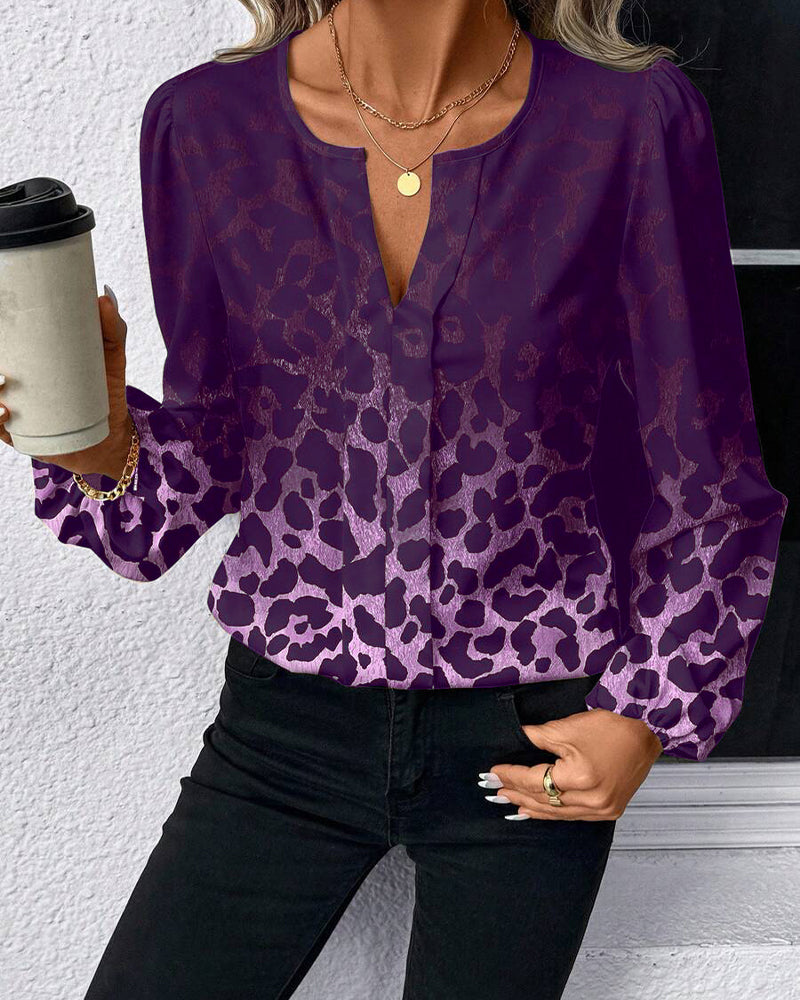 Puff-Sleeved Gradient Leopard Print Shirt