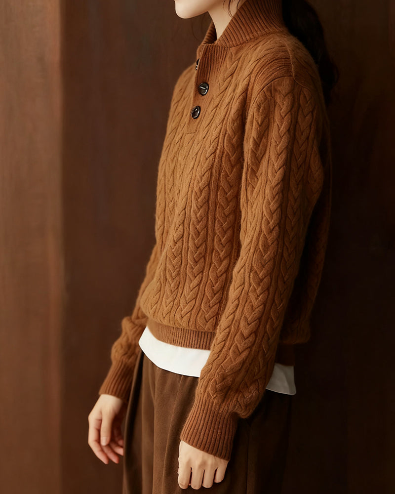 Stand Collar Cable Knit Pullover