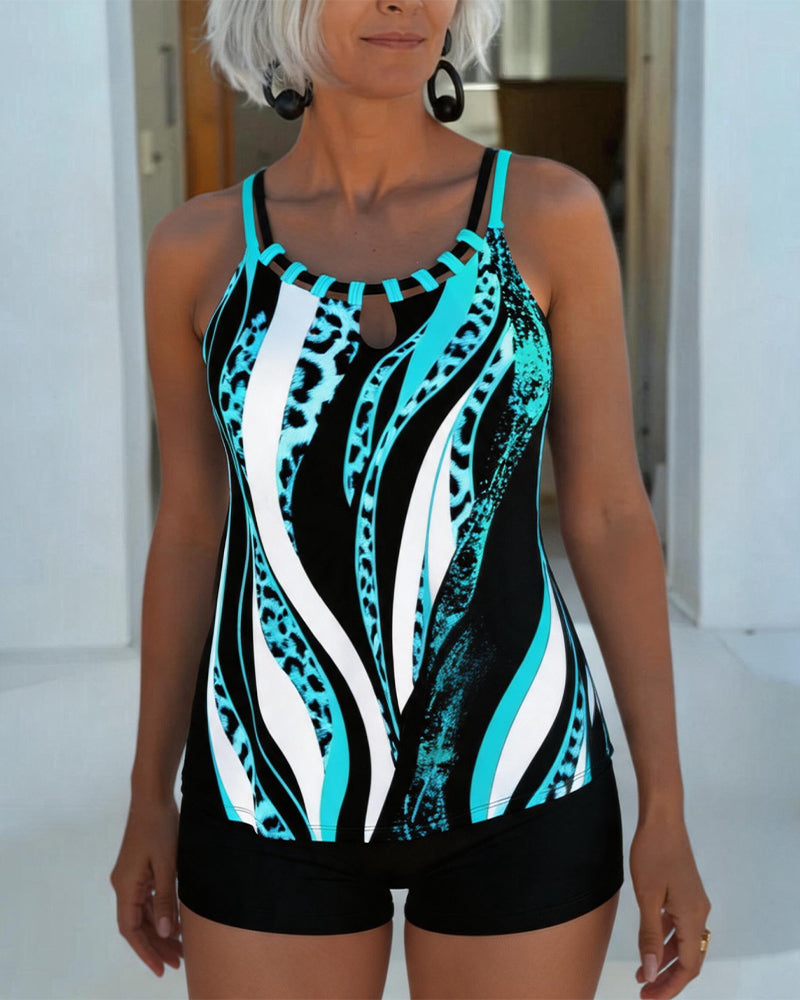 Leopard Print Stripe Tankini