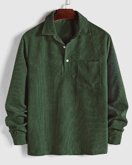 Men's Solid Color Lapel Button Blouse