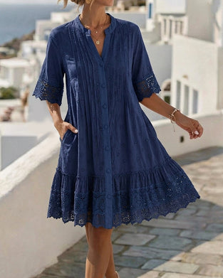 V-Neck Half-Sleeve A-Hem Dress