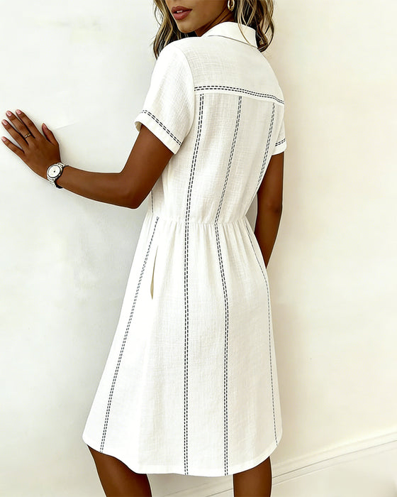 Vertical Striped Lapel Dress