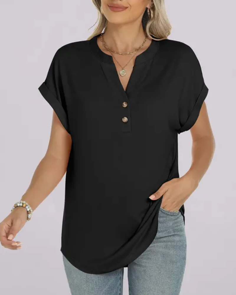 Solid V-Neck Short-Sleeve T-Shirt