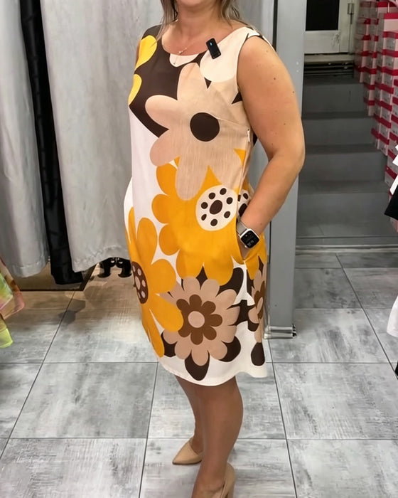 Crew Neck Printed Sleeveless Dress