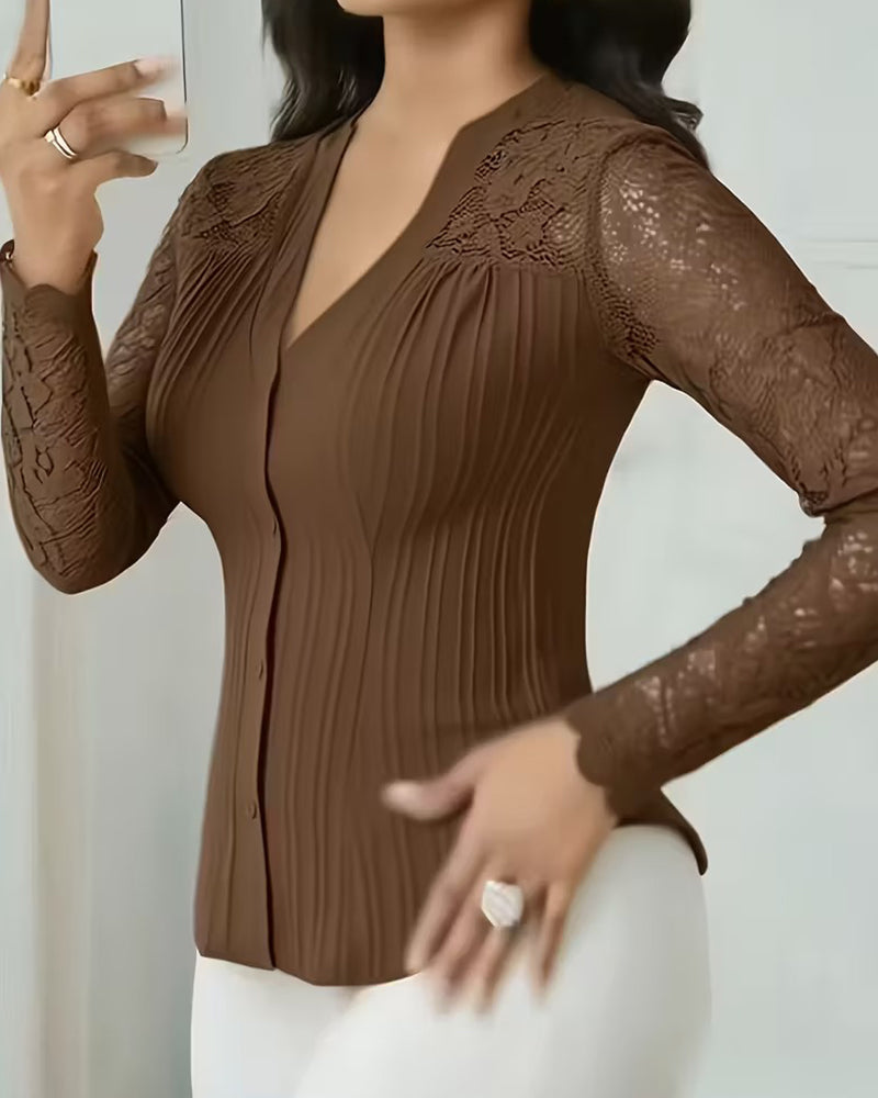 Lace Patchwork Slim Fit Blouse