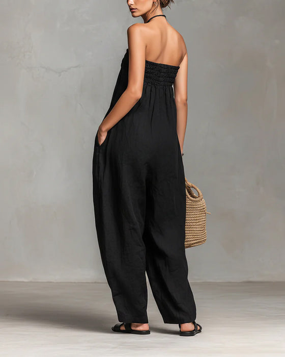 Casual Solid Color Sleeveless Jumpsuits