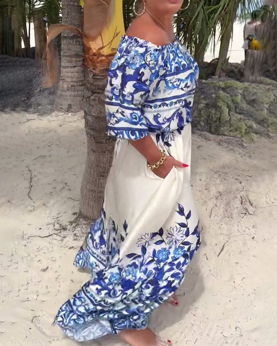 Off-Shoulder Printed Resort Dress