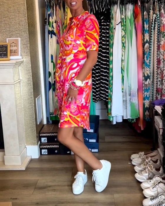 Pocket printed short sleeve dress