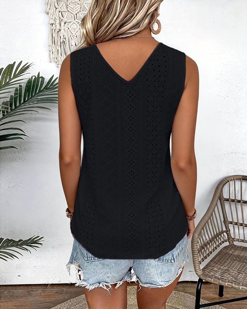 V-Neck Solid Color Cut-Out Casual Tank Top