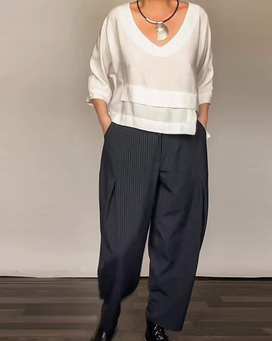 Retro Striped Casual Trousers