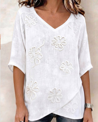 V-Neck Floral Half Sleeve Blouse