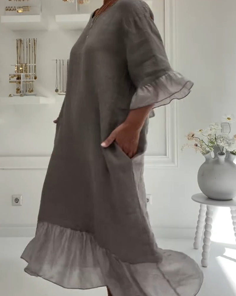 Ruffle Pocket Casual Dress