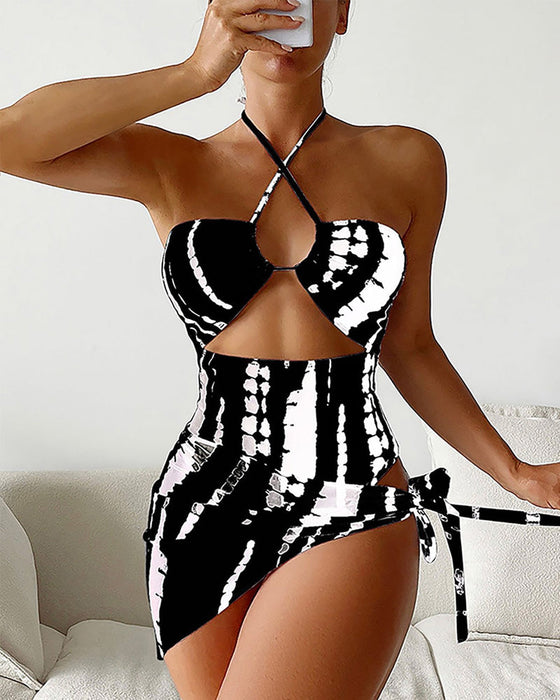Halter neck one piece bikini two piece set