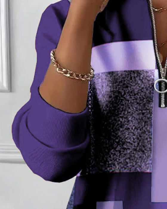 Half-Zip Printed Casual Sweatshirt